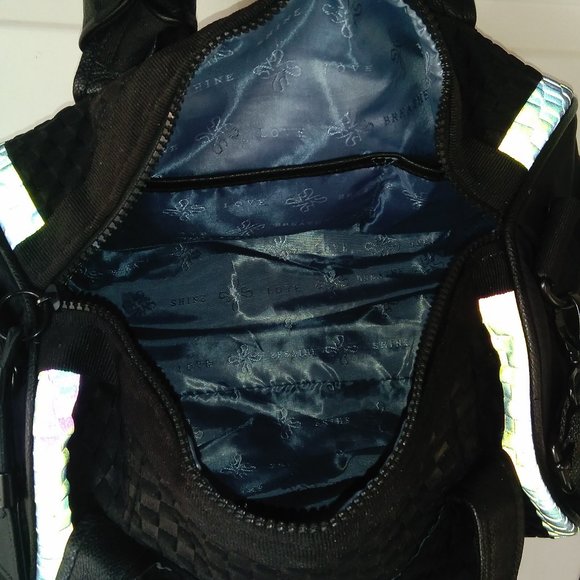 VERA WANG BLACK DUFFLE BAG or BARREL PURSE w/ REFLECTIVE ACCENTS - Picture 5 of 16